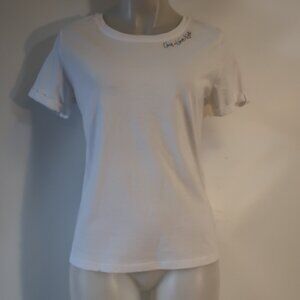 NWT Womens Mishky White Love Embroidered Graphic T-Shirt Top S